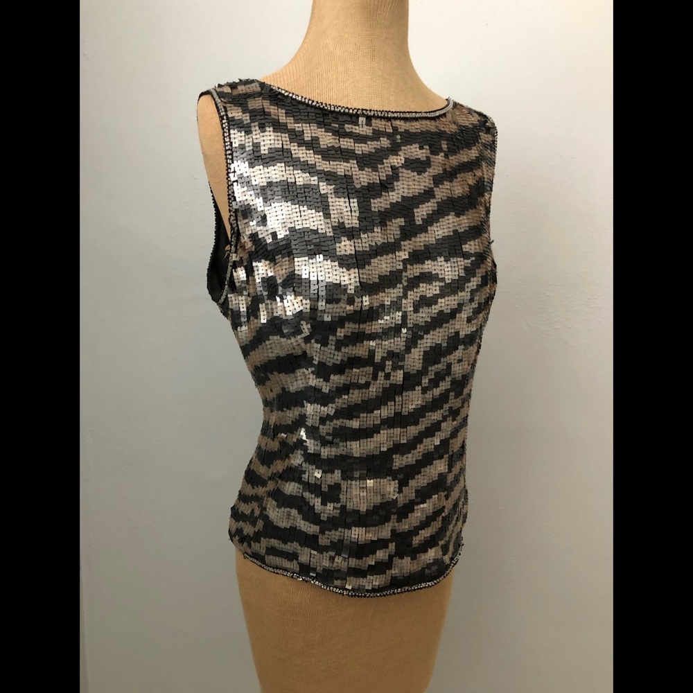 Lawrence Kazar - Paris - New York - Black and Silver Sequin Zebra Print - Top